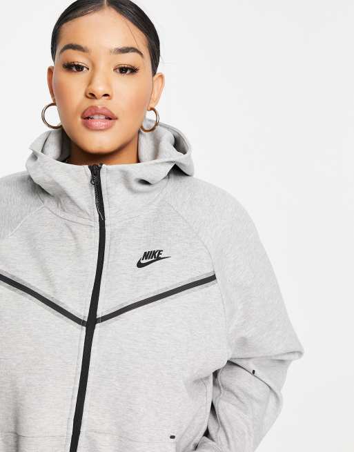 Sudadera con capucha técnica de talla grande gris con cremallera de felpa de Nike, 3 de 4