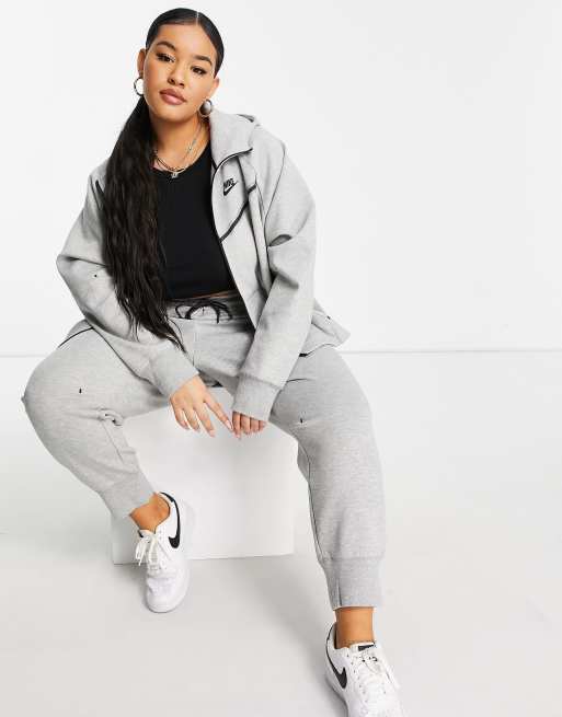 Sudadera con capucha técnica de talla grande gris con cremallera de felpa de Nike, 4 de 4