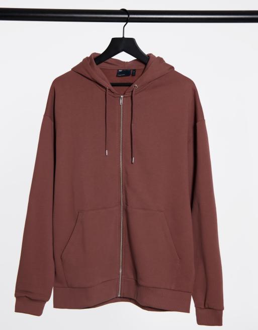 Sudadera con capucha y cremallera extragrande en marrón de ASOS DESIGN