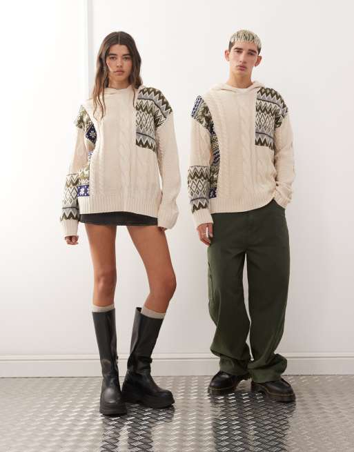 Sudadera con capucha y patrón dividido de grecas alpinas de punto de ochos de COLLUSION, 3 de 4