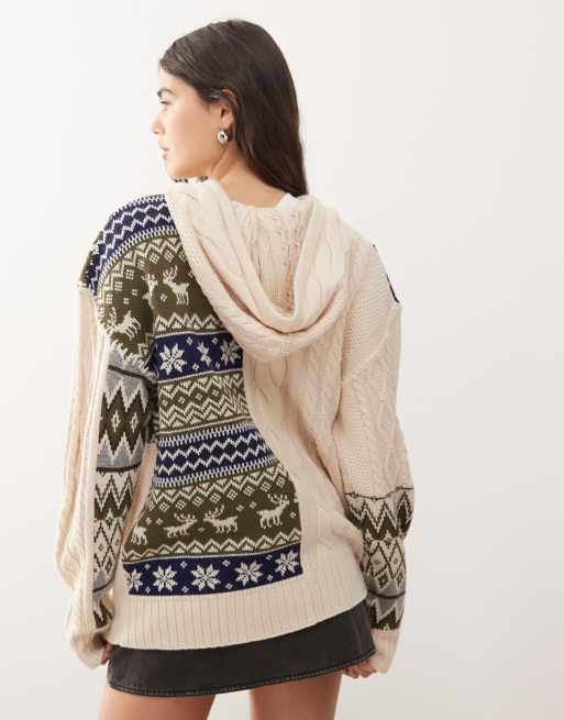 Sudadera con capucha y patrón dividido de grecas alpinas de punto de ochos de COLLUSION, 4 de 4