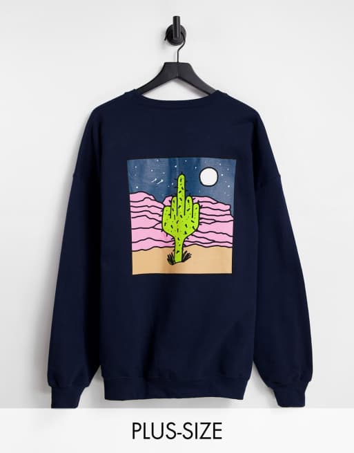 Sudadera con estampado gráfico de cactus en la espalda de New Love Club Plus