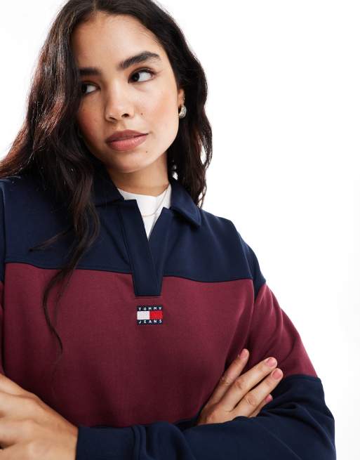 Sudadera corta azul marino y burdeos a rayas de corte cuadrado estilo rugby de Tommy Jeans, 2 de 4