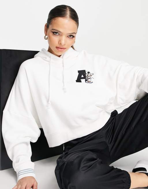 Sudadera corta blanca con capucha y detalle de Disney de adidas Originals