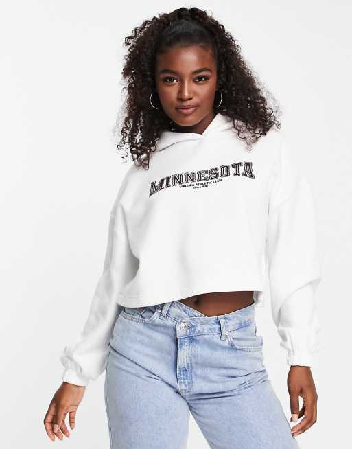 Sudadera corta blanca extragrande de universitario con capucha de Pimkie | ASOS