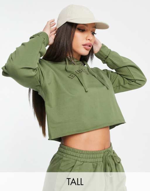 Sudadera corta caqui con capucha de Hoxton Haus Tall (parte de un conjunto)