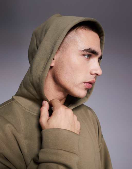 Sudadera corta caqui extragrande con capucha, sisas caídas, cremallera y forro de borreguito de ASOS DESIGN, 2 de 4