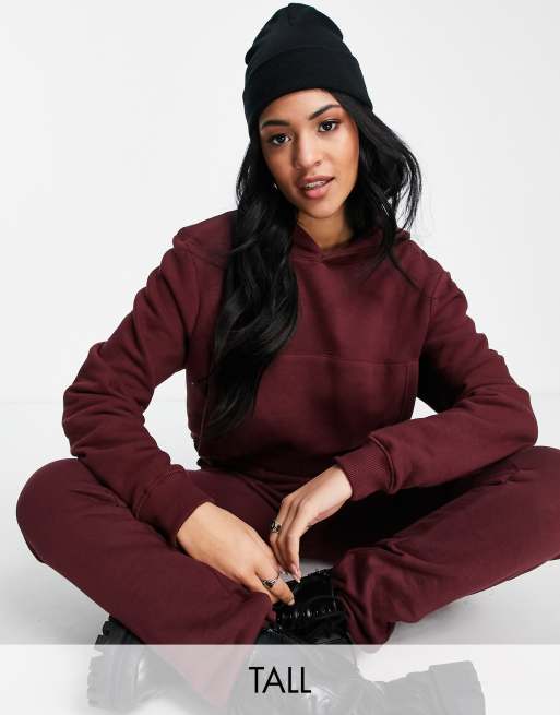 Sudadera corta color vino oscuro con capucha Aloe de Threadbare Tall (parte de un conjunto)