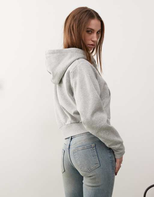 Sudadera corta gris jaspeado con capucha y cremallera de Monki , 4 de 4