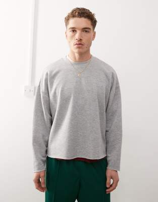 Sudadera corta gris jaspeado de corte cuadrado de tejido rizado de Reclaimed Vintage - view 1