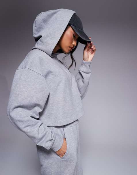 Sudadera corta gris jaspeado para entrenar con capucha de tejido de grueso de secado rápido de 4505 - view 1