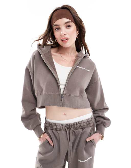 Sudadera corta marrón extragrande con capucha y logo de Good For Nothing (parte de un conjunto)