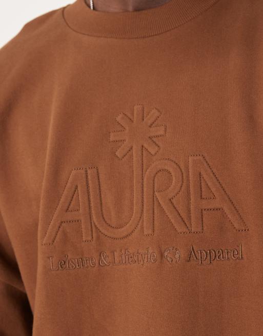 Sudadera corta marrón extragrande con hombros caídos y detalle bordado de ASOS DESIGN, 4 de 4