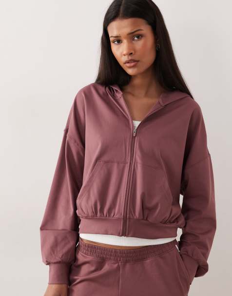 Sudadera corta marrón rosado holgada con capucha y cremallera de Gilly Hicks (parte de un conjunto) - view 1