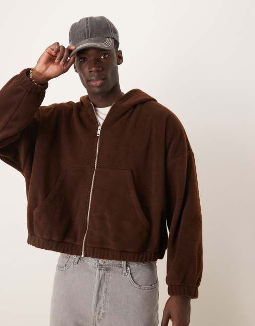 Sudadera corta marrón ultragrande con capucha y cremallera de felpa de ASOS DESIGN (parte de un conjunto)