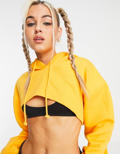 Sudadera corta naranja con capucha y cremallera delantera de mezcla de algodón orgánico Bolero de Weekday