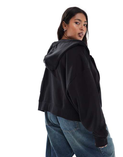 Sudadera corta negra con capucha, cremallera e interior afelpado de ASOS DESIGN Curve, 3 de 4