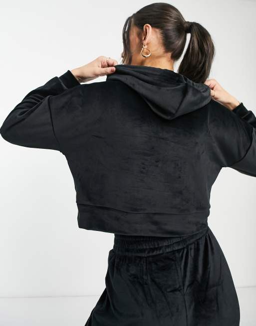 Sudadera corta negra con capucha de velour de Hoxton Haus Tall (parte de un conjunto), 2 de 4