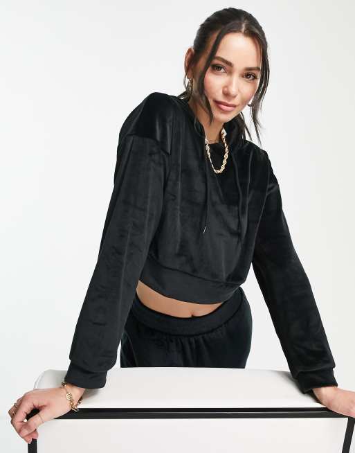 Sudadera corta negra con capucha de velour de Hoxton Haus Tall (parte de un conjunto), 4 de 4