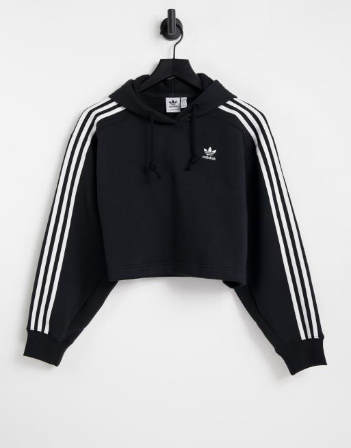 bordado Culpable Torbellino Sudadera corta negra con capucha y diseño de 3 rayas adicolour de adidas  Originals | ASOS