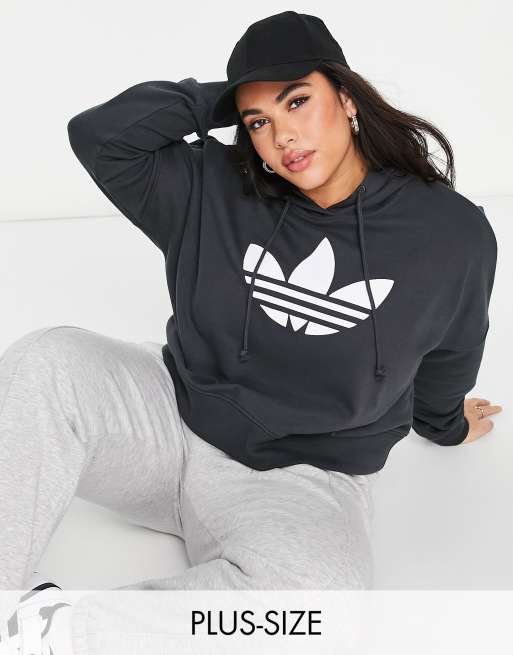 Sudadera corta negra con capucha y trébol 80's Aerobic de adidas Originals Plus