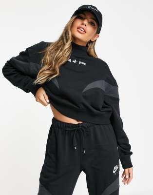 Sudadera corta negra con cuello subido de felpa Air de Nike