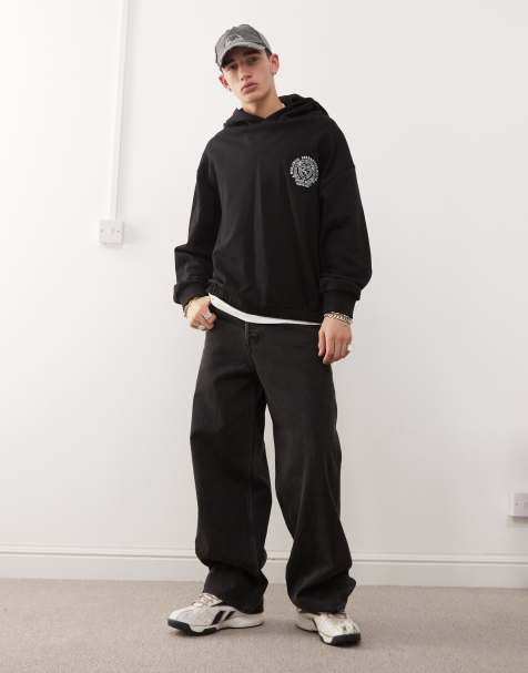 Sudadera corta negra de corte cuadrado con capucha y emblema de COLLUSION - view 1