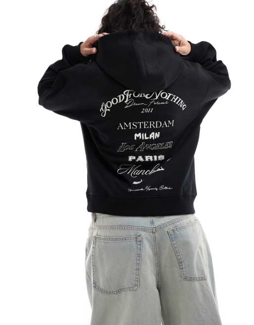 Sudadera corta negra extragrande con capucha y logo de Good For Nothing