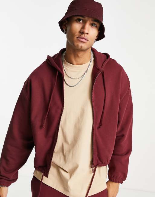 Sudadera corta roja extragrande con capucha y cremallera de ASOS DESIGN (parte de un conjunto)