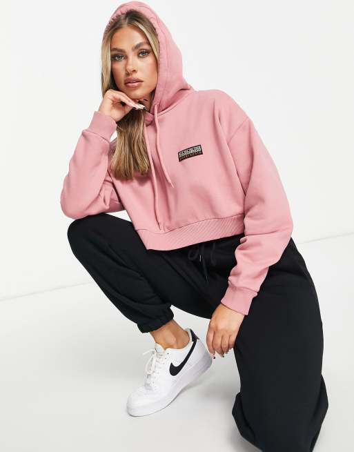 Sudadera corta rosa con capucha y parche de Napapijri 