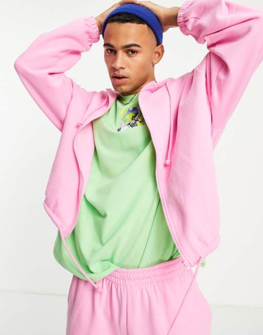 Sudadera corta rosa extragrande con capucha y cremallera de ASOS DESIGN (parte de un conjunto)