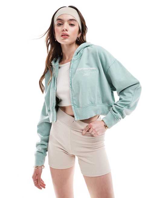 Sudadera corta verde claro extragrande con capucha y logo de Good For Nothing
