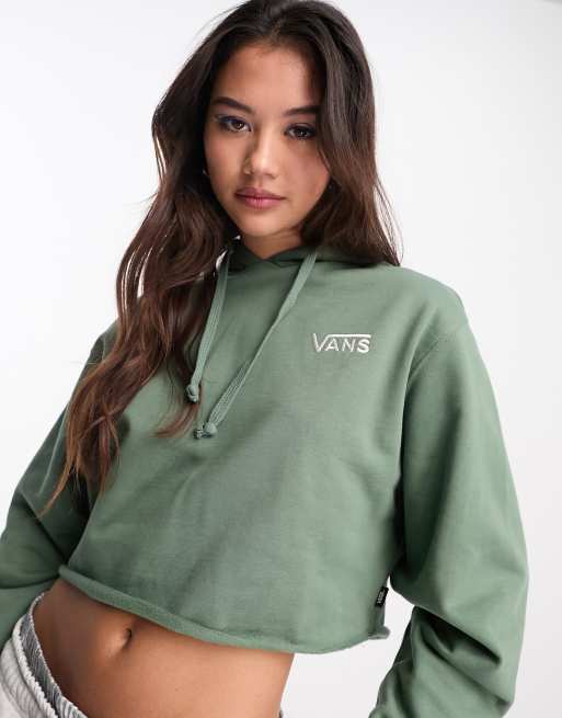 Sudadera corta verde pato con capucha y cremallera Drop V