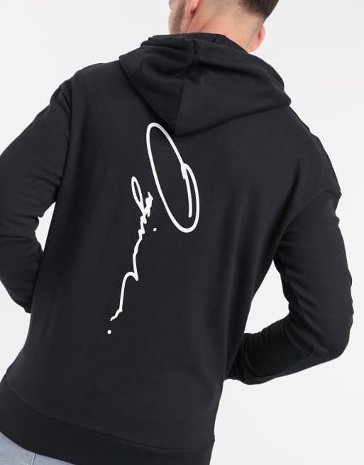 Sudadera cuadrada con capucha y texto del logo en la parte posterior en negro de Jack & Jones
