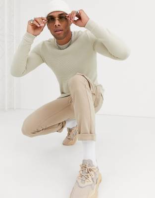 Sudadera de canalé en beis de ASOS DESIGN