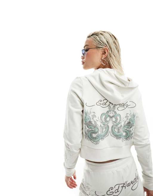 Sudadera de chándal con capucha, cremallera delantera y estampado