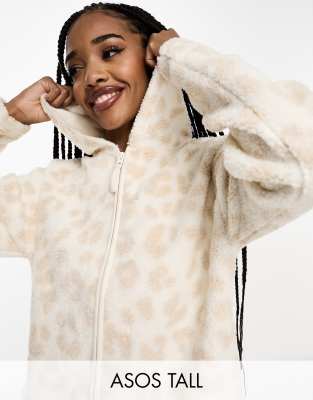 Sudadera de estar por casa color crema con capucha y estampado animal de borreguito de ASOS DESIGN Tall (parte de un conjunto)