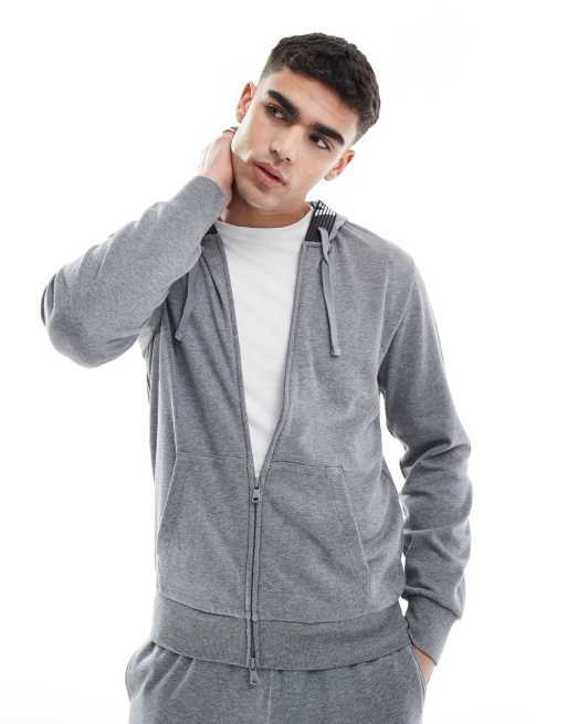 Sudadera de estar por casa gris jaspeado con capucha, cremallera y logo de Emporio Armani Bodywear (parte de un conjunto)