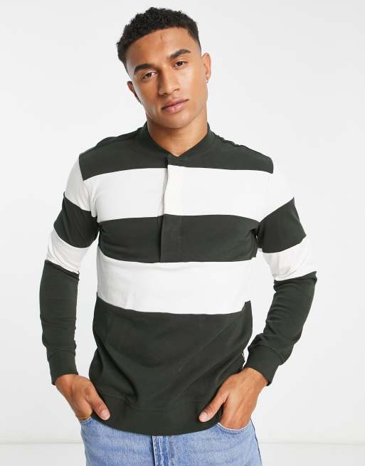 Sudadera de rugby caqui a rayas en contraste de Only & Sons
