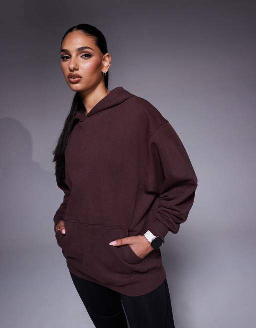 Sudadera deportiva marrón lavado extragrande con capucha y estampado trasero de tejido de secado rápido de 4505 , 4 de 4