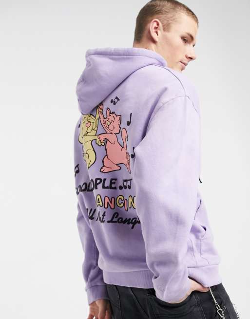 Sudadera en violeta lavado con estampado de dibujos en la espalda de Crooked Tongues