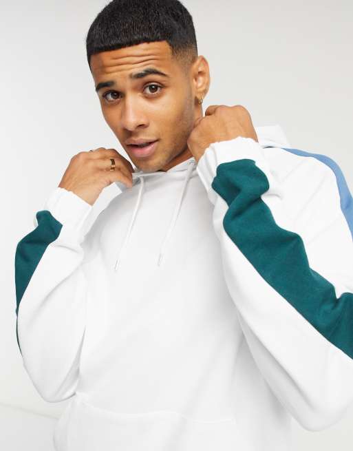 Sudadera extragrande blanca con diseño colour block y rayas laterales de ASOS DESIGN (parte de un conjunto)
