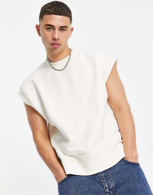 Sudadera extragrande color crudo sin mangas de Topman