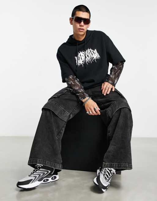 Sudadera extragrande con capucha, estampado delantero metalizado y doble capa de malla en las mangas de ASOS DESIGN, 4 de 4