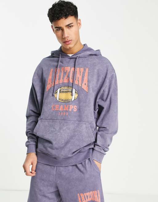 Sudadera extragrande con capucha, lavado azul marino vintage y estampado 