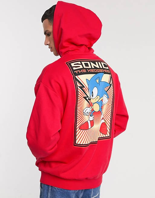 Sudadera extragrande con capucha y estampado de Sonic en la espalda en rojo de ASOS DESIGN