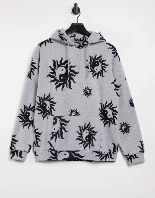 Sudadera extragrande con capucha y estampado de yin y yang en toda la prenda de New Girl Order (parte de un conjunto)