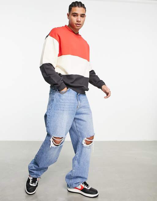Sudadera extragrande con diseño color block rojo y ribetes en contraste de ASOS DESIGN