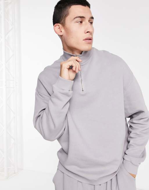 Sudadera extragrande con lavado gris y media cremallera de ASOS DESIGN (parte de un conjunto)