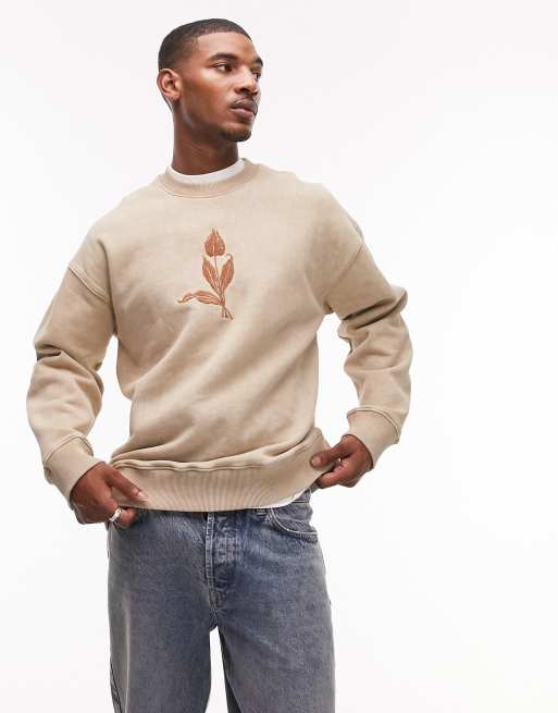 Sudadera extragrande con lavado piedra y bordado de tulipán de Topman